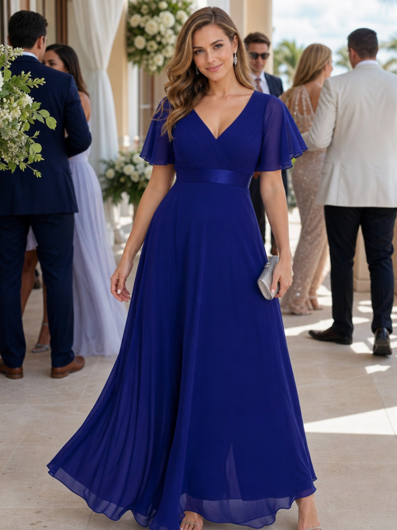 Mige | Short Flutter Sleeve Defined Waist Maxi Dress – Navy | The Bellemont Sisters Australia