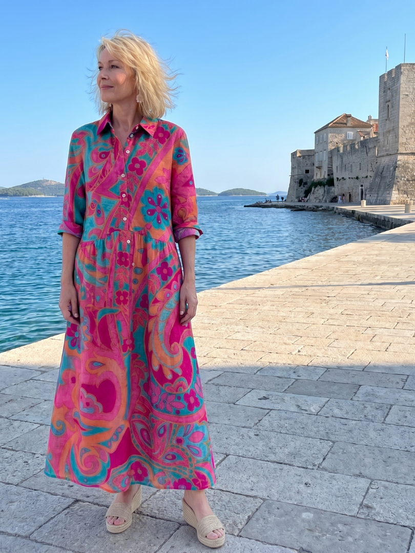 Klera | Printed Button Front Collared Midi Dress | The Bellemont Sisters Australia