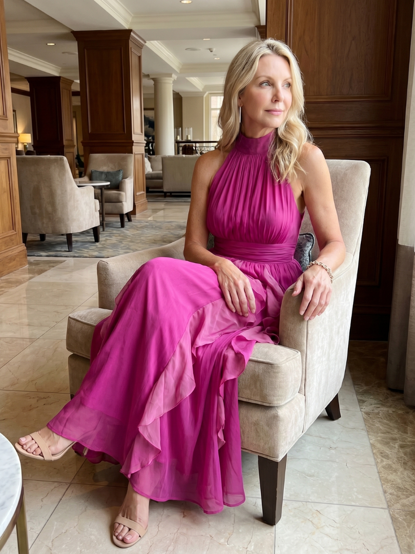 Orea | High Neck Gathered Ruffle Layers Maxi Dress | The Bellemont Sisters Australia