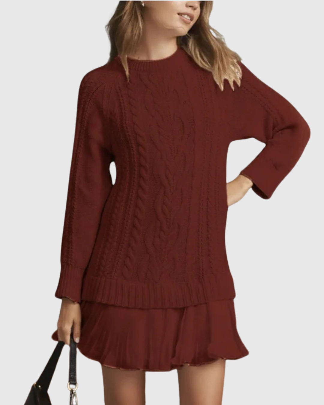 Eira | Classic Sweater Dress – Deep Red | The Bellemont Sisters Australia