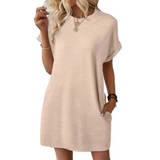 EVASHA™ – Casual Minimalist Round Neck Summer Dress – Apricot | The Bellemont Sisters Australia