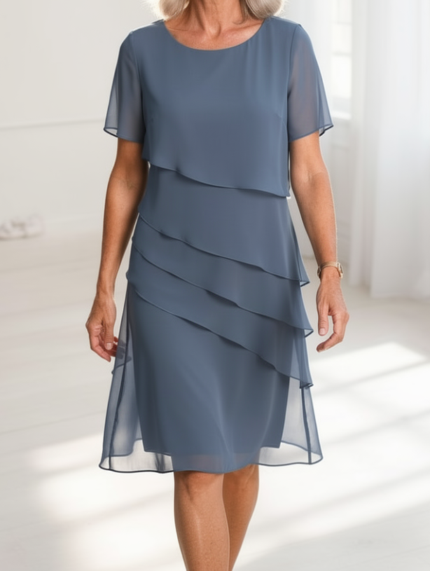 Linda | Elegant Comfort Ruffle Dress – Blue | The Bellemont Sisters Australia