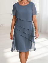 Linda | Elegant Comfort Ruffle Dress – Blue | The Bellemont Sisters Australia
