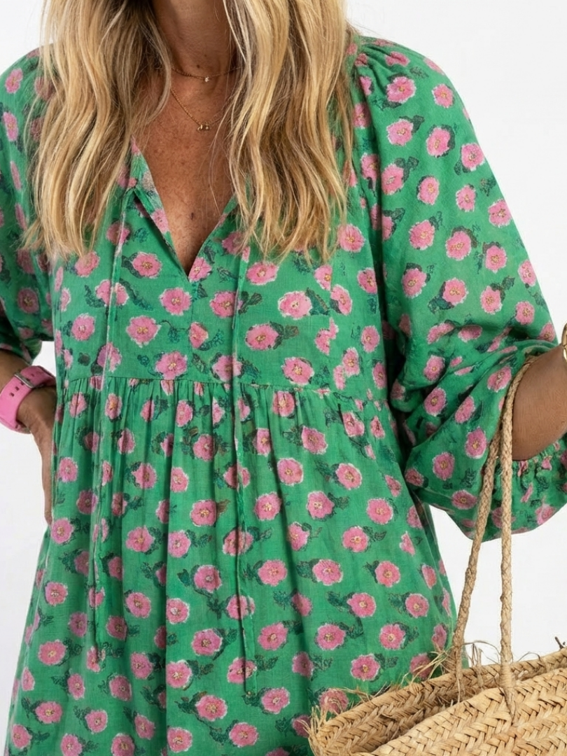Fiora | Floral Print V Neck Tiered Midi Dress | The Bellemont Sisters Australia