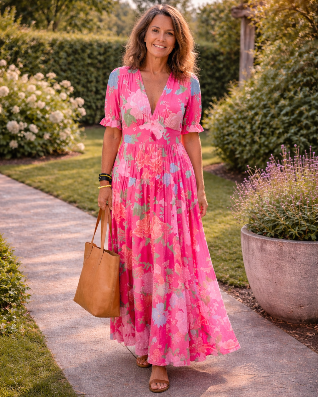 Ione | Short Sleeve V Neck Floral Midi Dress – Pink | The Bellemont Sisters Australia