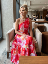 Taya | One Shoulder Pleated Bodice Midi Dress | The Bellemont Sisters Australia