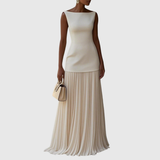 Rowina | Sleeveless Dress With Flowing Pleats – Beige | The Bellemont Sisters Australia
