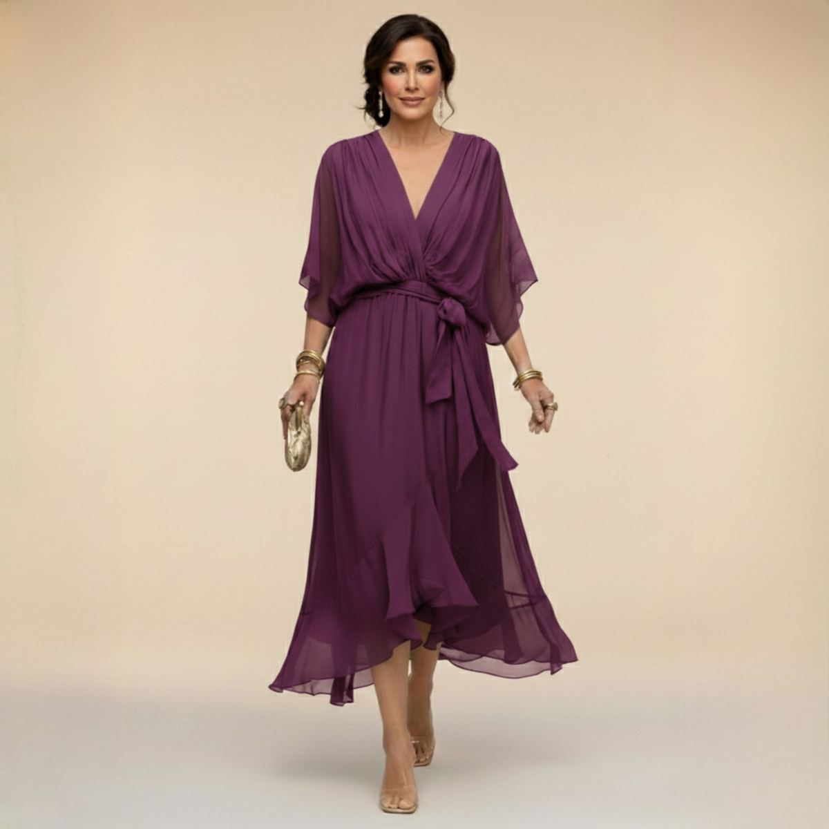 Sarah | Chiffon V-Neck Dress – Purple | The Bellemont Sisters Australia