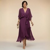 Sarah | Chiffon V-Neck Dress – Purple | The Bellemont Sisters Australia