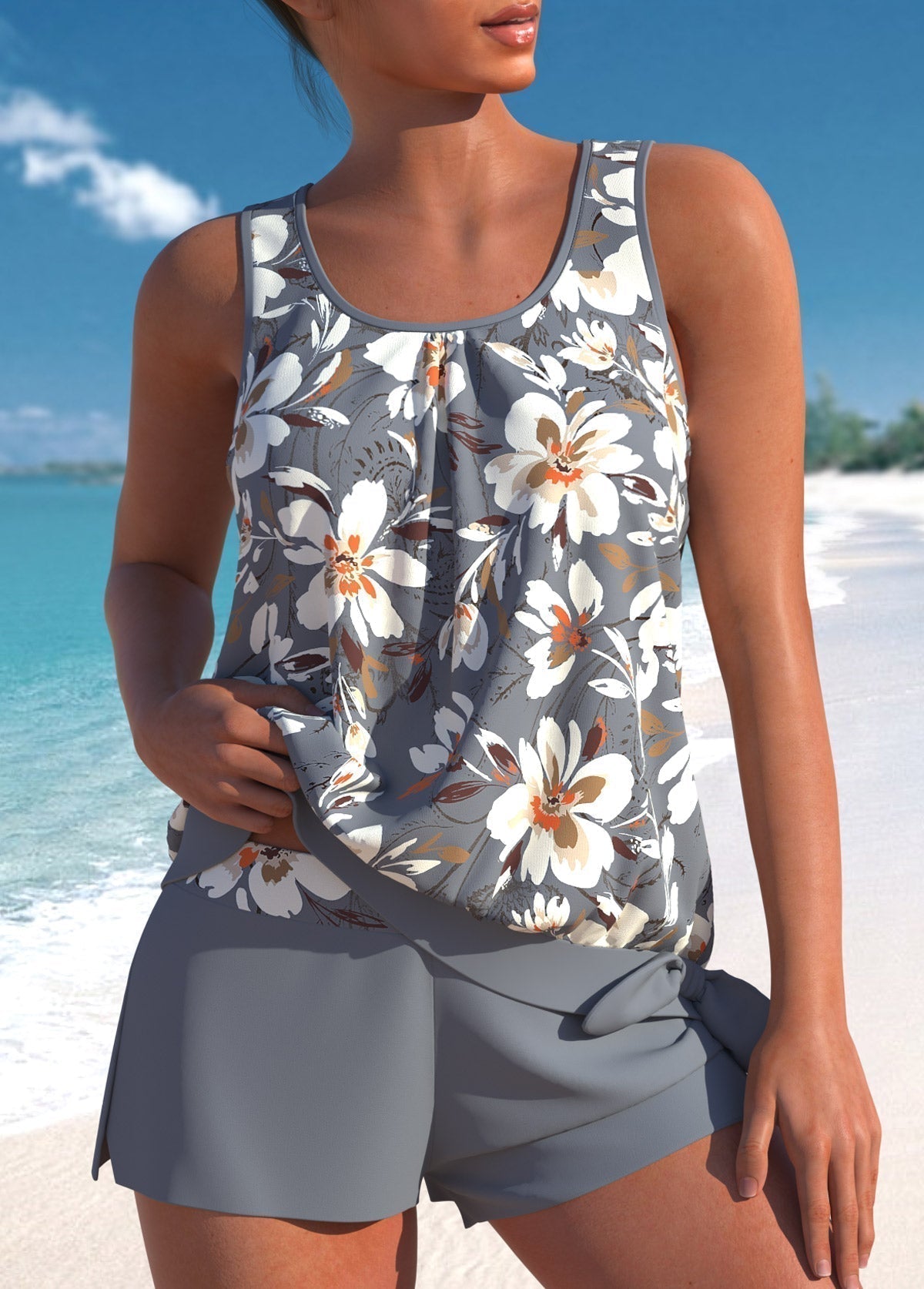 Megan - Relaxed Fit Leaf Swim Set – Gray | The Bellemont Sisters Australia
