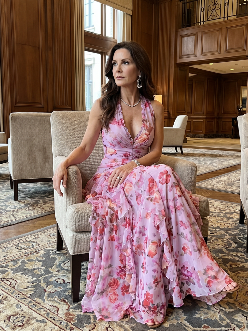 Nori™ Halter Neck Ruched Bodice Floral Maxi Dress | The Bellemont Sisters Australia