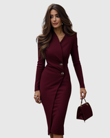 Luned | Burgundy Wrap-Style Buttoned Midi Dress | The Bellemont Sisters Australia