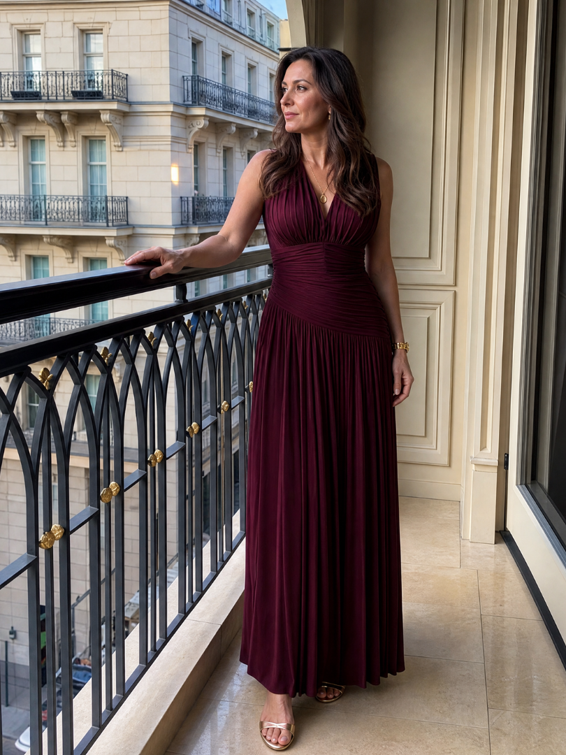 Lemar | Sleeveless Pleated V Neck Midi Dress | The Bellemont Sisters Australia