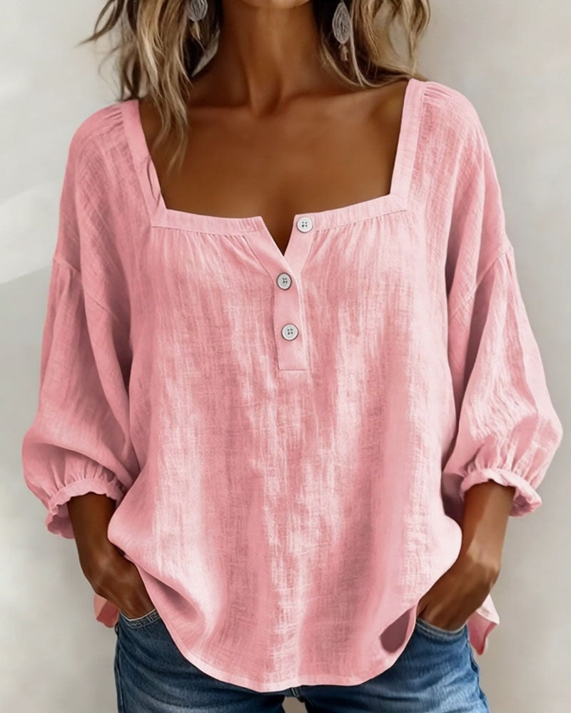 Diane | Square Neck Lantern Sleeve Shirt – Pink | The Bellemont Sisters Australia