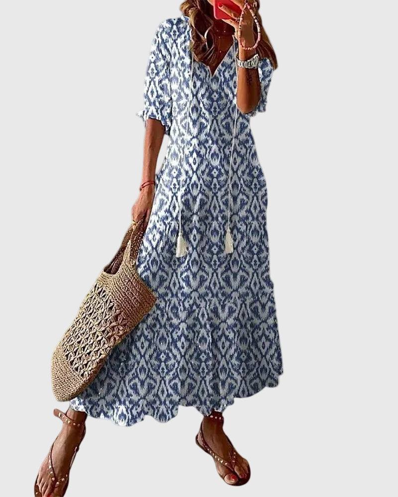 Sofia | Boho Vintage Summer Maxi Dress – Blue | The Bellemont Sisters Australia