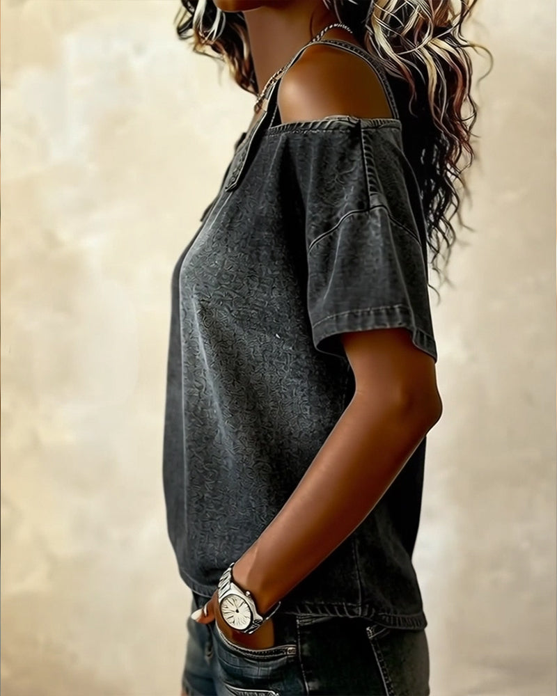 Patricia | Off-Shoulder Denim Shirt | The Bellemont Sisters Australia