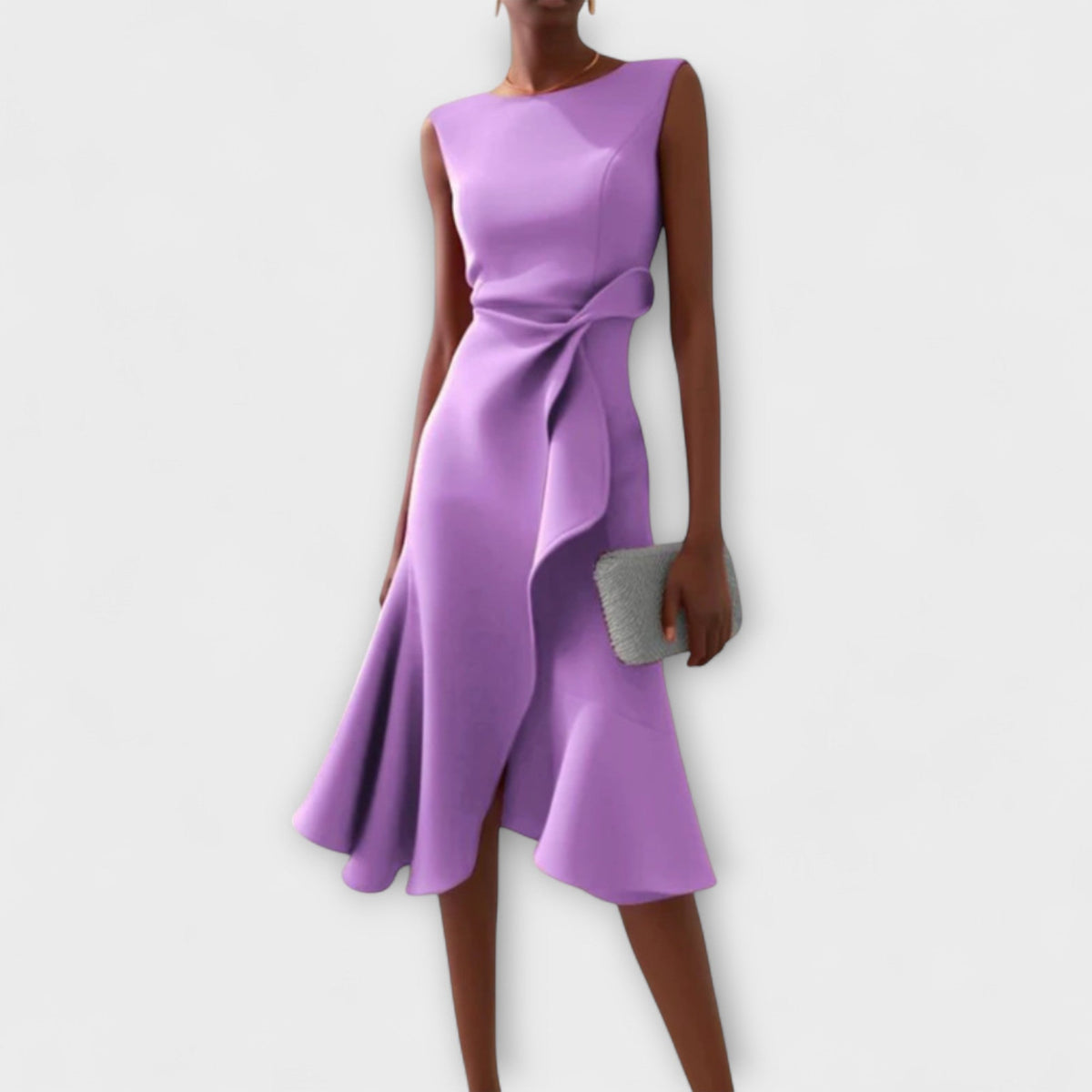 Eleanor | Women’s Draped Asymmetric Midi Dress – Violet | The Bellemont Sisters Australia