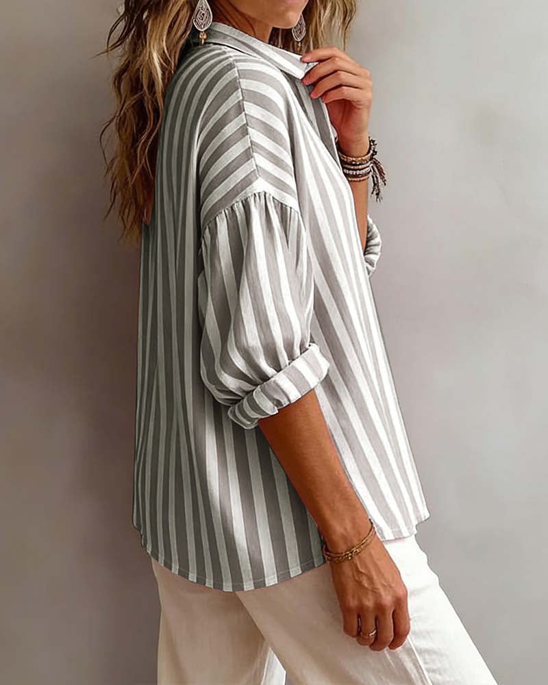 Deborah | Wide Striped Blouse with Collar | The Bellemont Sisters Australia