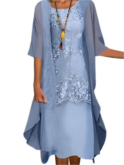 Caroline | Women Wedding Guest Dress Flowing Sheer Sleeve Midi Dress – Blue | The Bellemont Sisters Australia