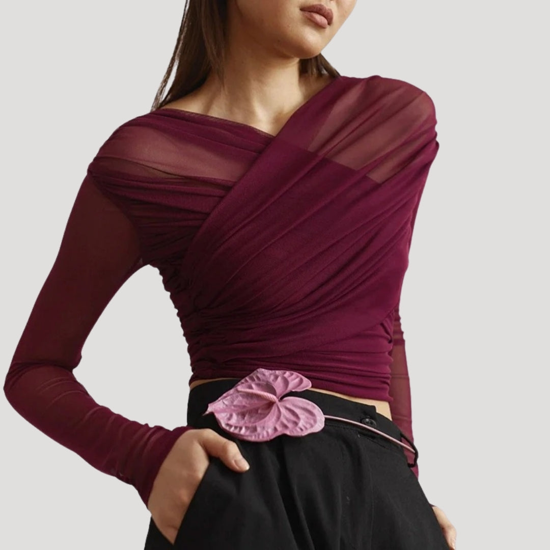 Claire | Women’s Spring Sheer Wrap Long-Sleeve Top – Red | The Bellemont Sisters Australia