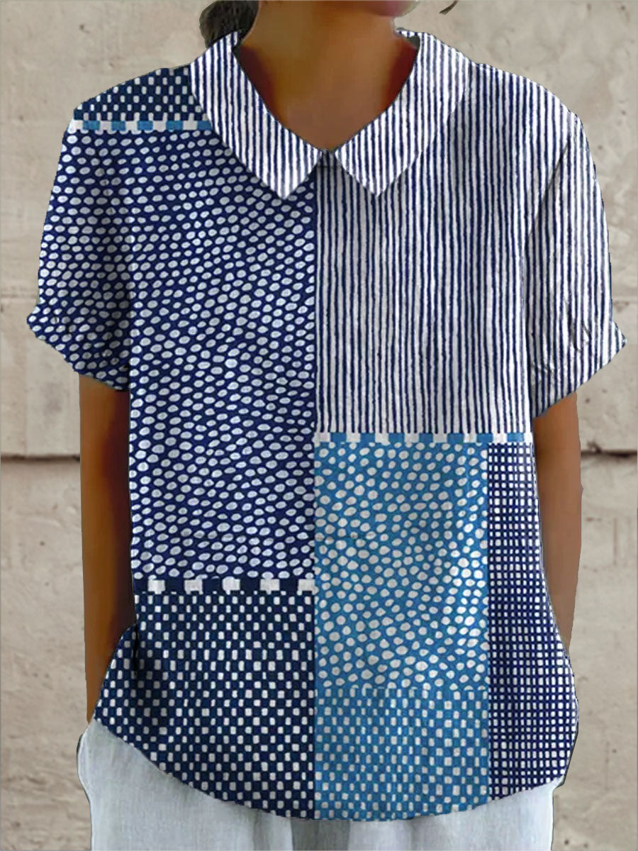 Ella | Patchwork Print Shirt – Blue | The Bellemont Sisters Australia