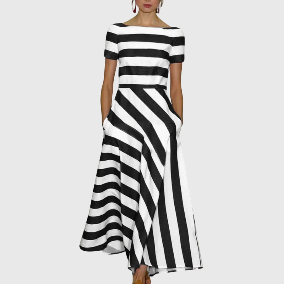 Carly - Striped Dress – Black | The Bellemont Sisters Australia