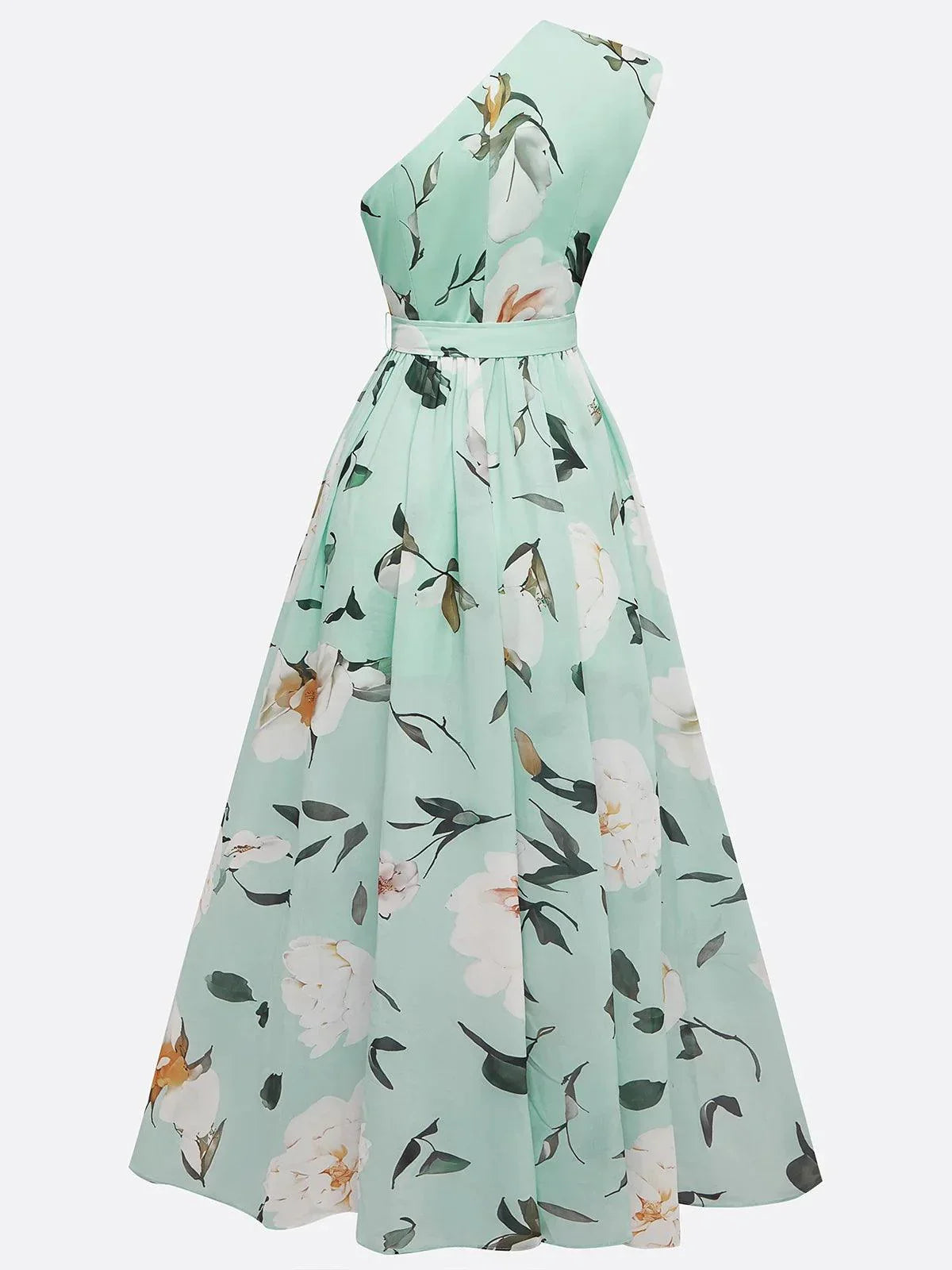 Light Green Floral Ruched One Shoulder A-Line Maxi Chiffon Dress | The Bellemont Sisters Australia