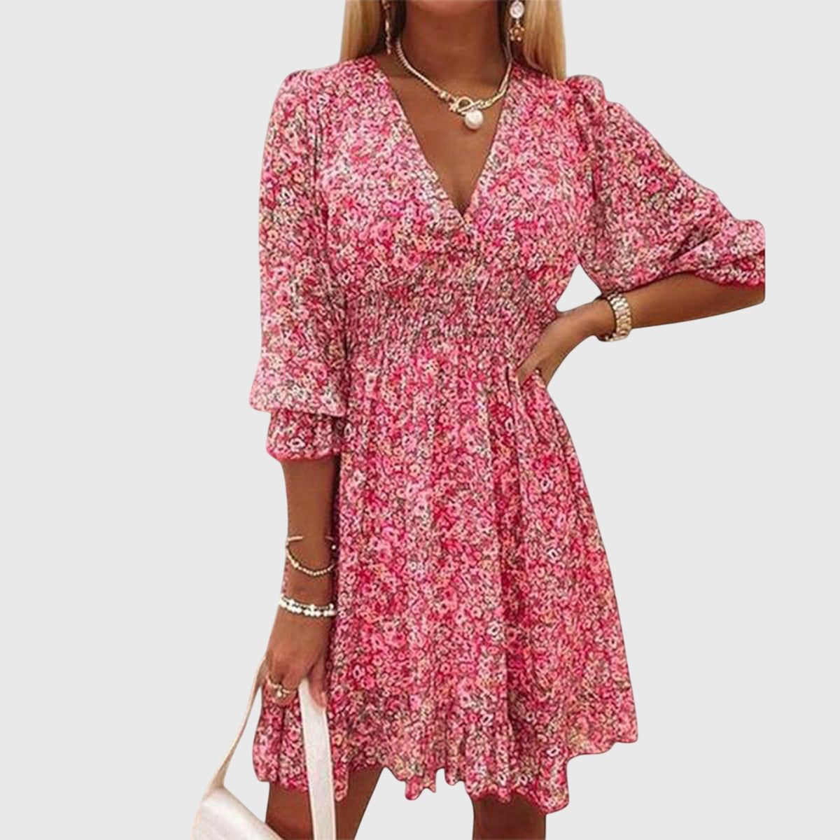 Elisa | Floral Puff Sleeve Dress – Pink | The Bellemont Sisters Australia