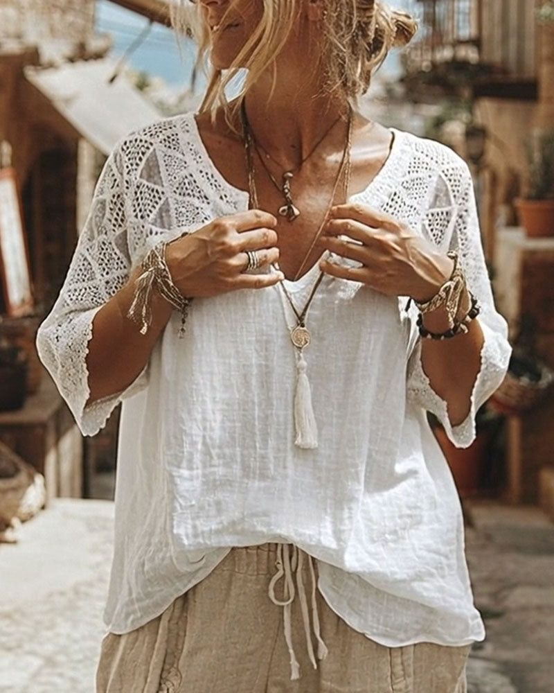 Cynthia | V-Neck Blouse with Lace Detail | The Bellemont Sisters Australia