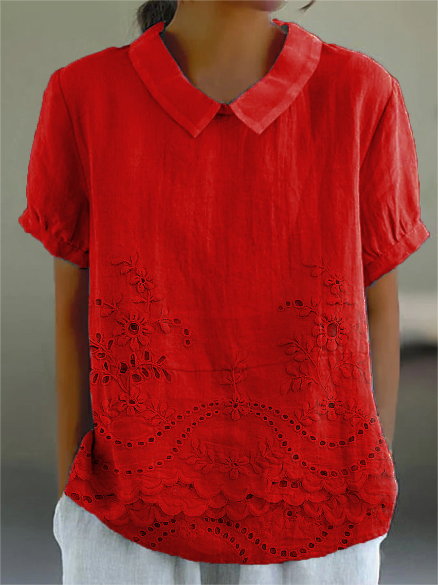 Lily | Floral Embroidered Shirt – Red | The Bellemont Sisters Australia