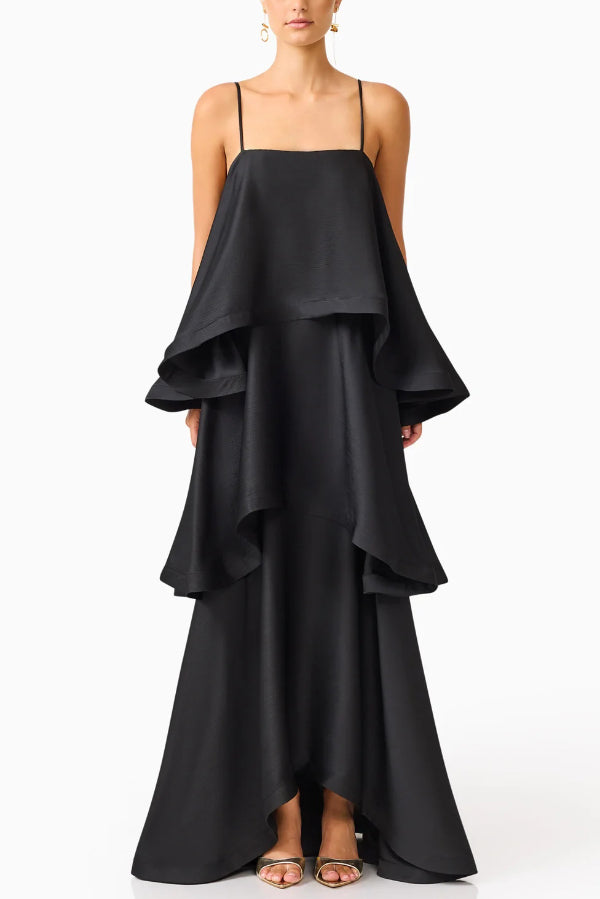 Mia | Women's Elegant Satin Open Back Maxi Dress – Black | The Bellemont Sisters Australia