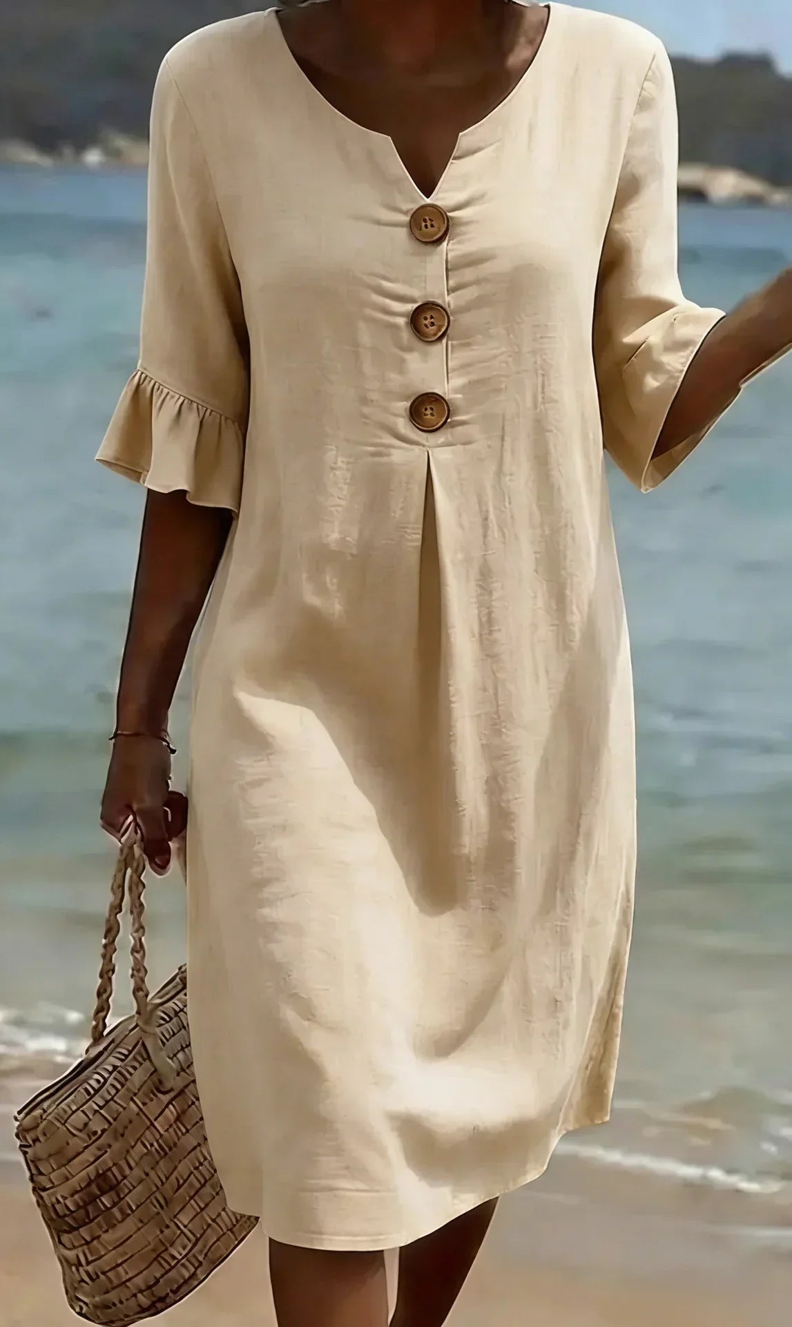 Radmila™ - Textured Long Sleeve Dress – Beige | The Bellemont Sisters Australia