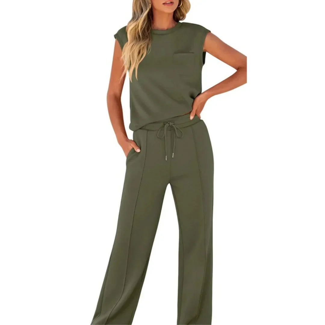 KAIYA™ – Casual Summer Lounge Co-Ord – Army Green | The Bellemont Sisters Australia