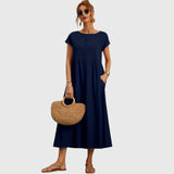 Fenella | Comfortable Midi Dress – Dark Blue | The Bellemont Sisters Australia