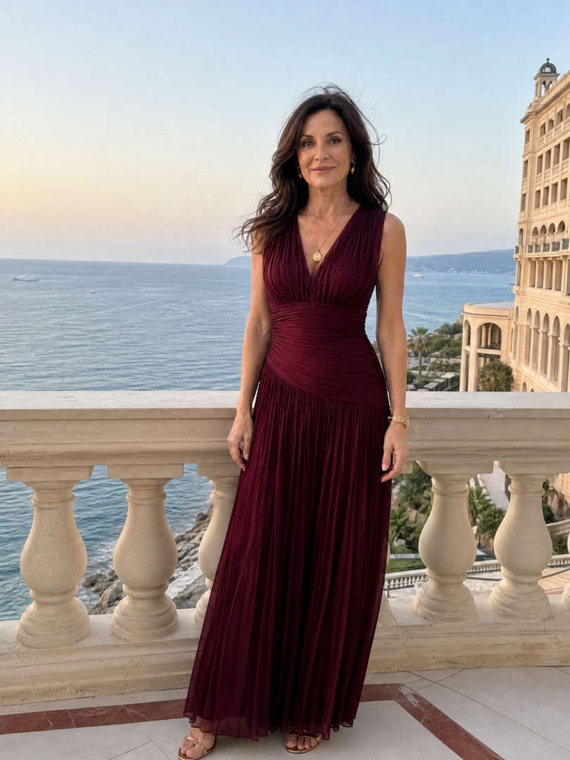 Lemar™ Sleeveless Pleated V Neck Midi Dress | The Bellemont Sisters Australia