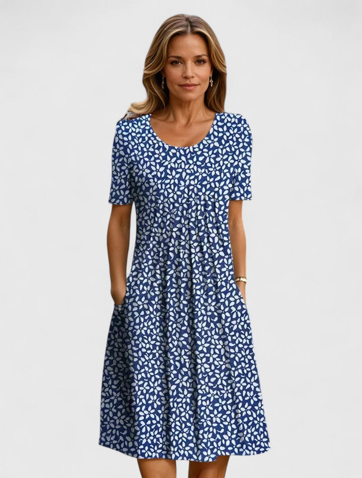 Valorynn | Elegant Dress – Blue Flowers | The Bellemont Sisters Australia
