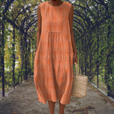 Kira | Elegant sleeveless dress with pockets – Orange | The Bellemont Sisters Australia