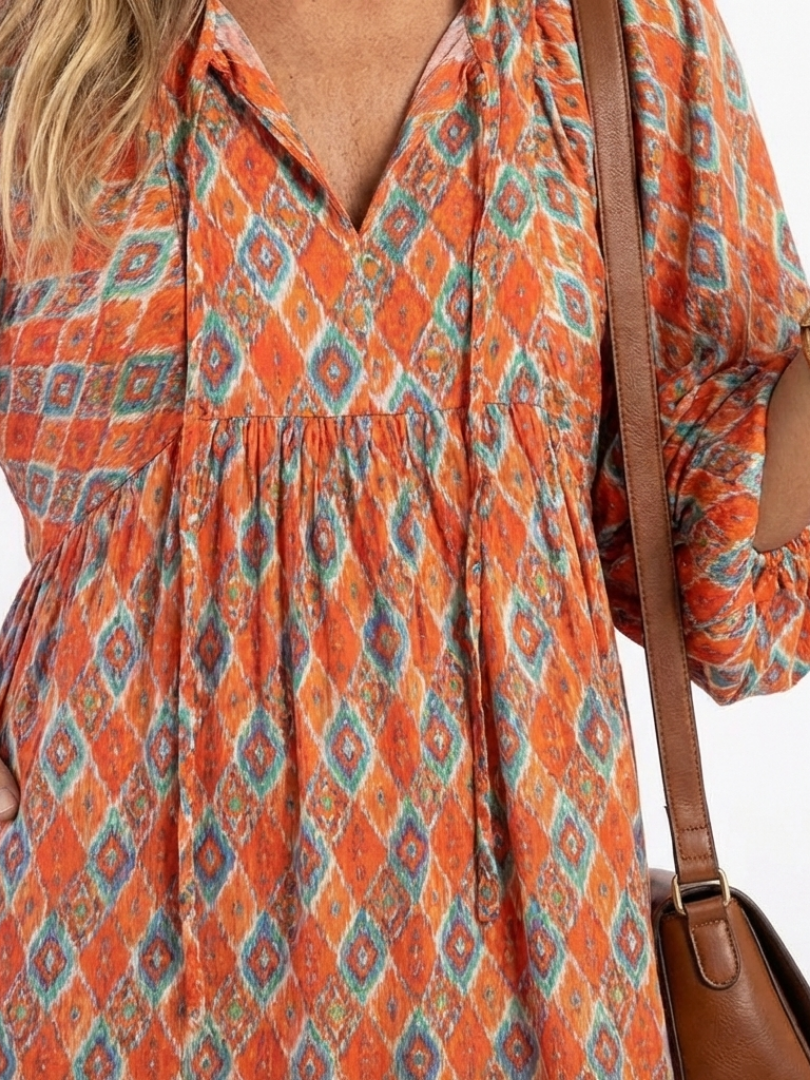 Amara | Geometric Print V Neck Tiered Midi Dress | The Bellemont Sisters Australia