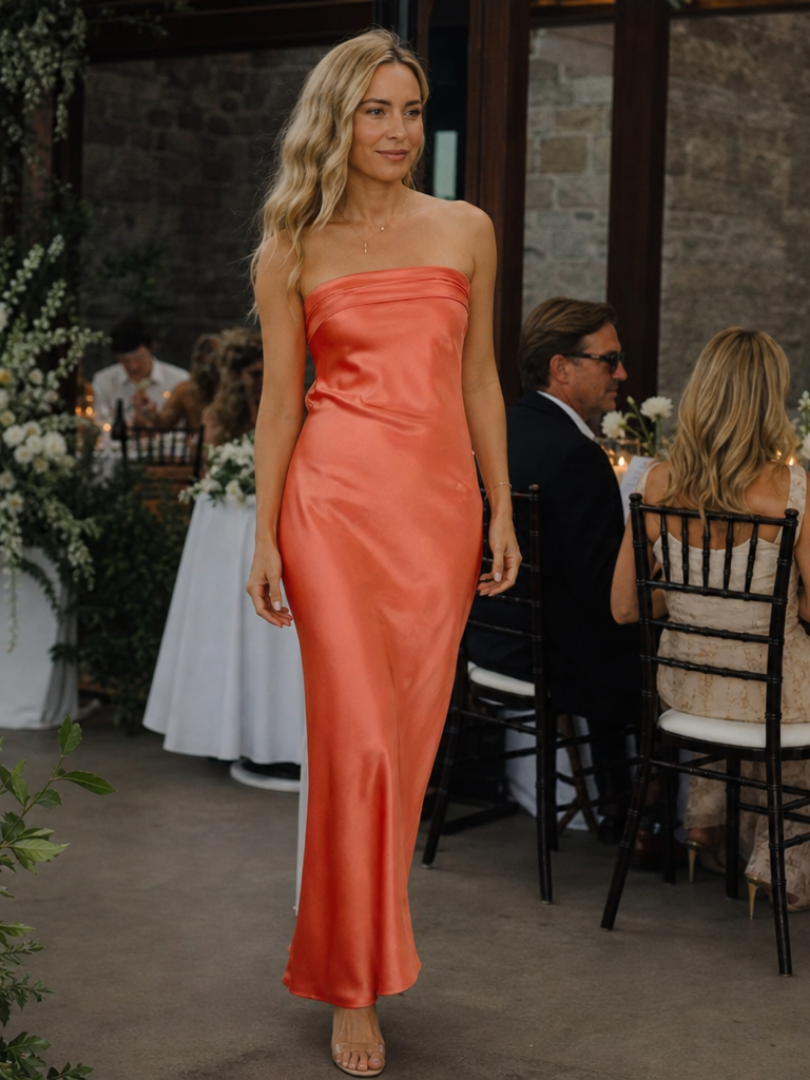 Smoge | Strapless Fitted Silhouette Midi Dress – Orange | The Bellemont Sisters Australia