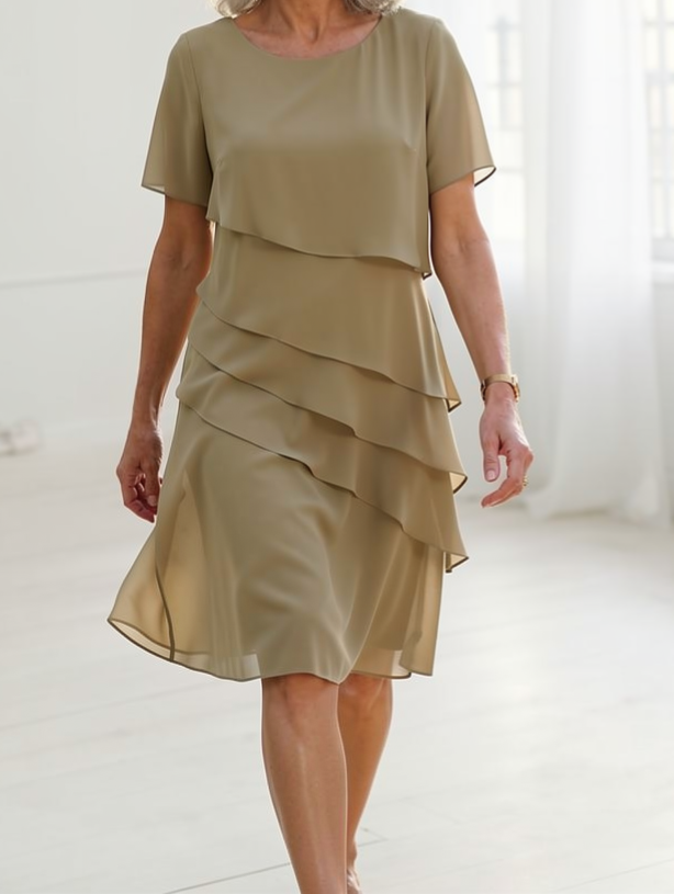 Linda | Elegant Comfort Ruffle Dress – Khaki | The Bellemont Sisters Australia