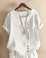Ella | Women’s Casual Button Detail Linen Blouse – White | The Bellemont Sisters Australia