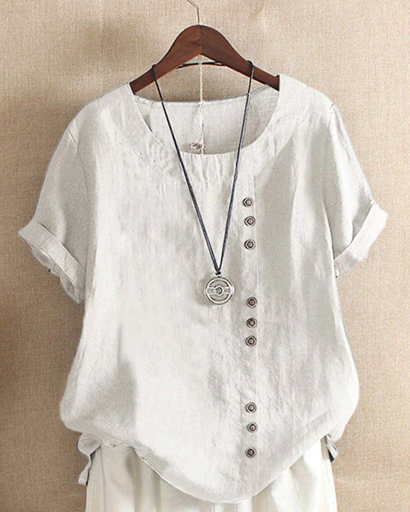 Ella | Women’s Casual Button Detail Linen Blouse – White | The Bellemont Sisters Australia