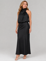 Nopal | Sleeveless Draped Neck Midi Dress – Black | The Bellemont Sisters Australia