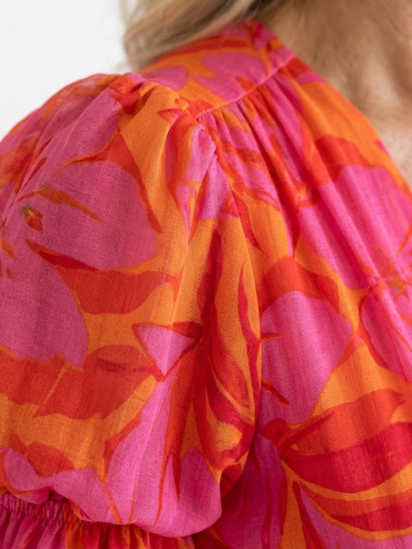 Willow | Floral V Neck Puff Sleeve Midi Dress | The Bellemont Sisters Australia
