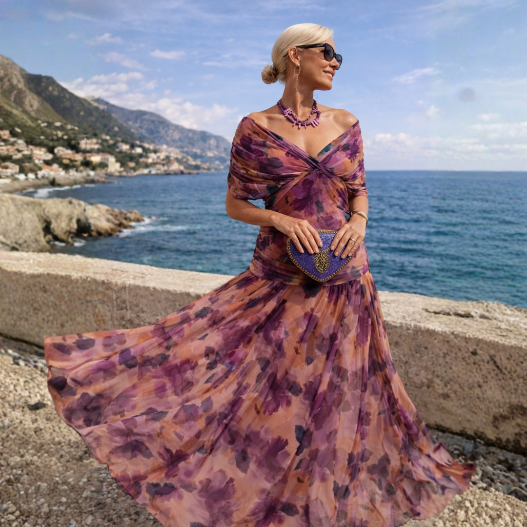 Mikaela - Off-Shoulder Maxi Dress – Purple | The Bellemont Sisters Australia