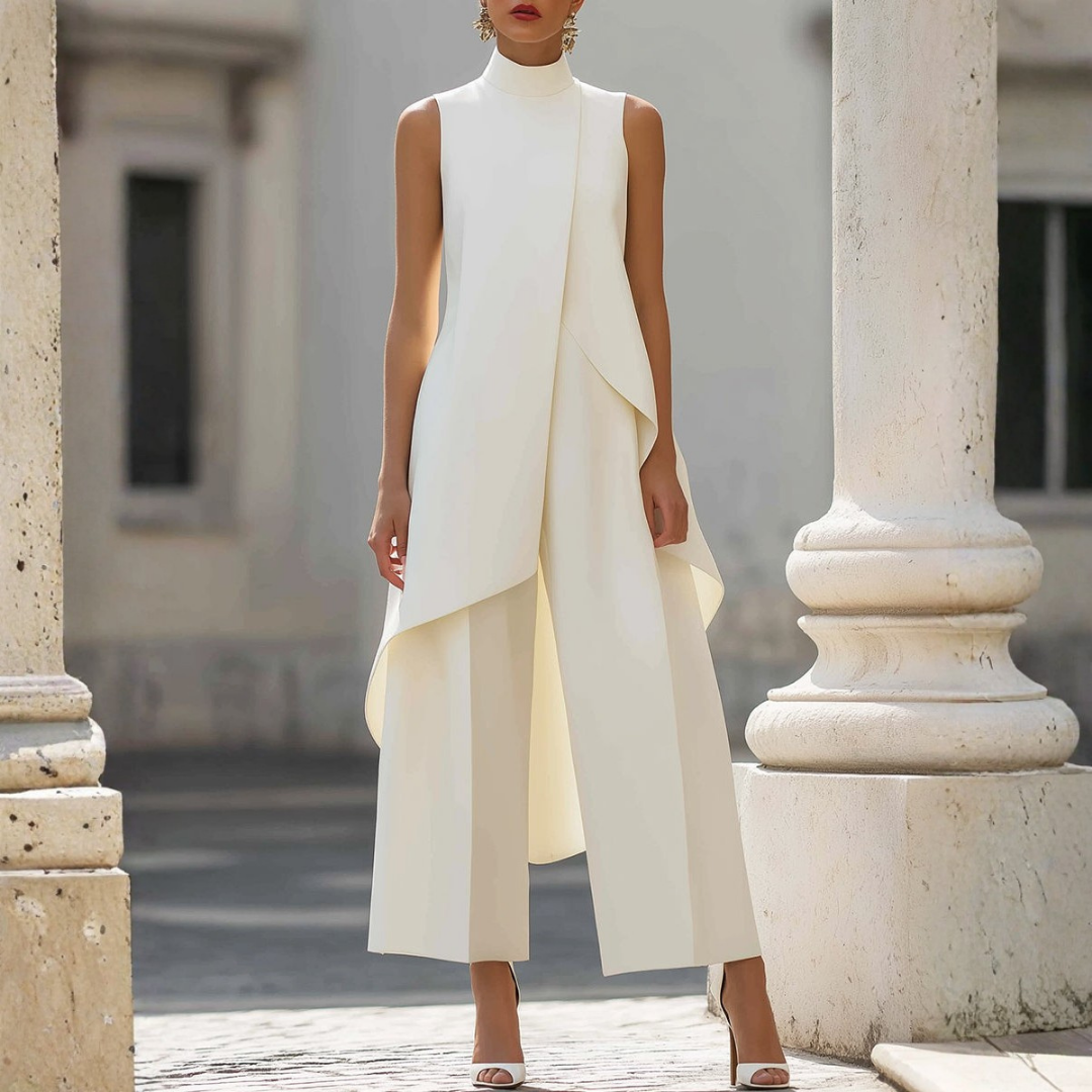 Viviana | Elegant Drop-Waist Jumpsuit – White | The Bellemont Sisters Australia