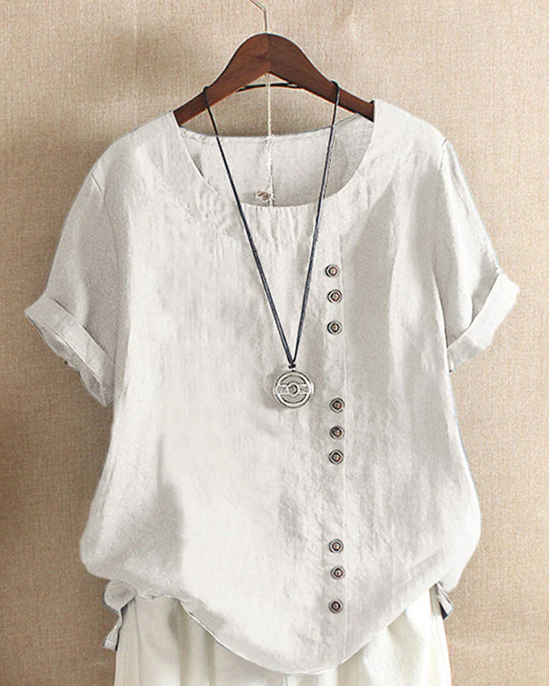 Beatrice | Women Button Detail Casual Short Sleeve Blouse – White | The Bellemont Sisters Australia