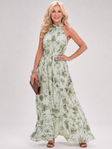 Guinevere™ Floral Print Flowing Skirt Midi Dress – Green | The Bellemont Sisters Australia