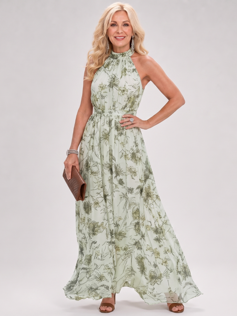 Guinevere | Floral Print Flowing Skirt Midi Dress – Green | The Bellemont Sisters Australia