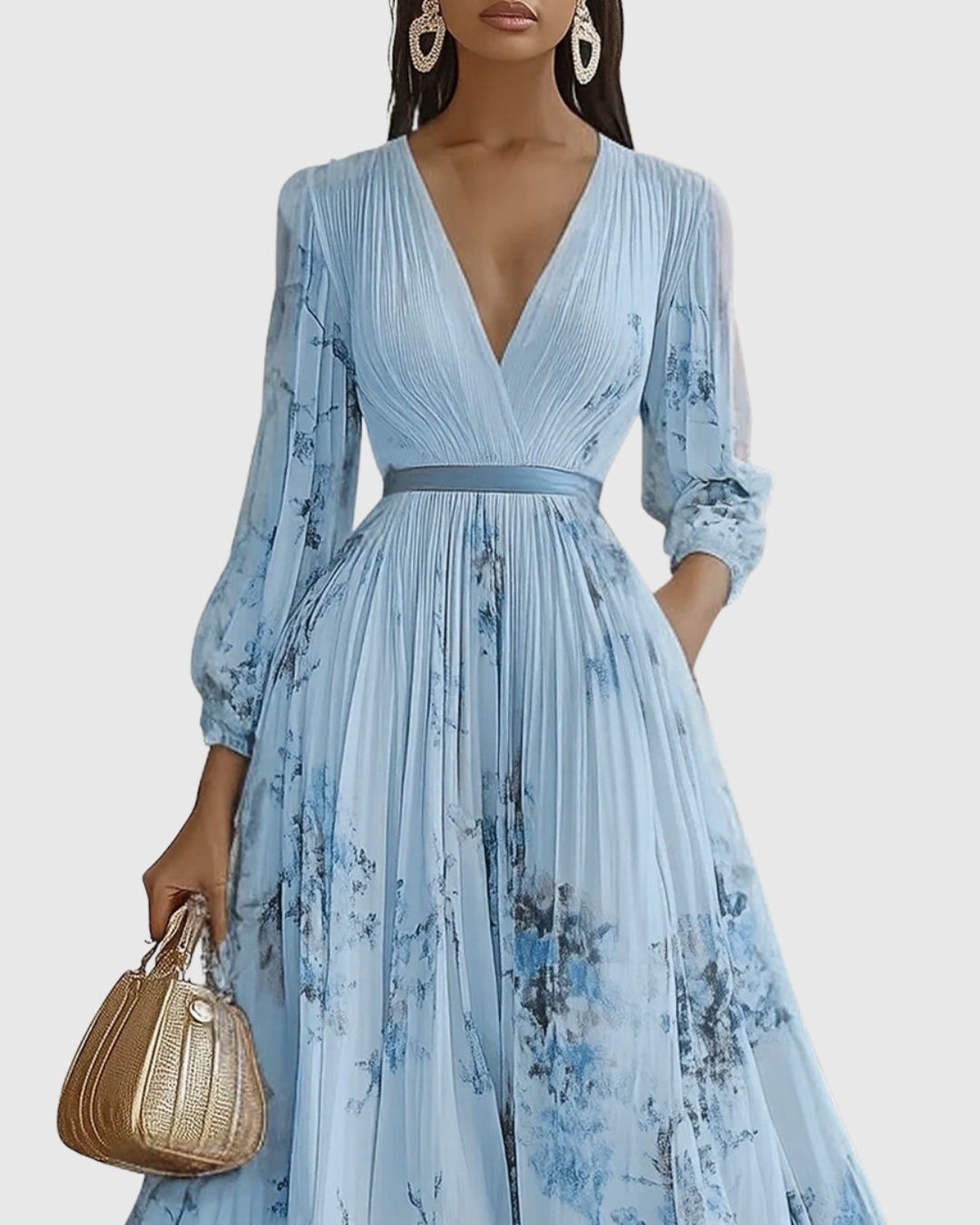 Rowella | Elegant Pleated Maxi Dress – Blue | The Bellemont Sisters Australia